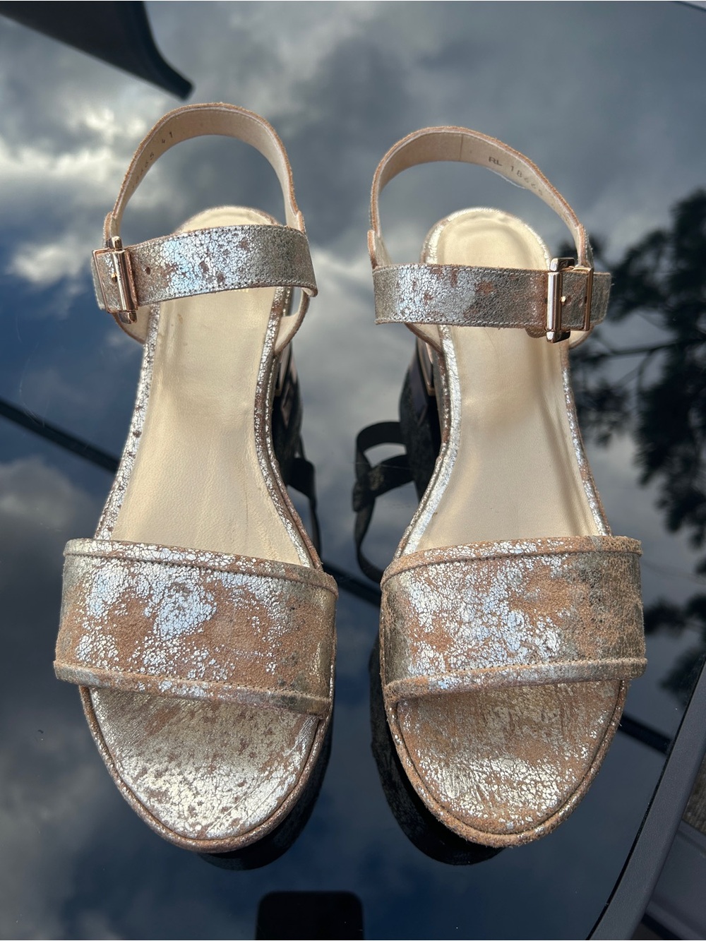 Stuart Weitzman Metallic Rose Gold Ankle-Strap Sandals.  Size 41/10-10.5